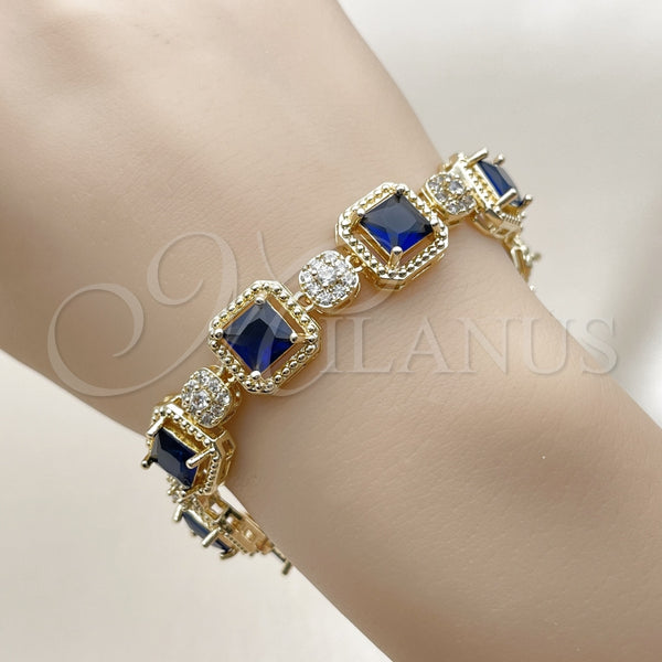 Pulsera Tennis 03.283.0513.1.07 Oro Laminado, Diseño de Cluster, con Zafiro Azul and Blanca Zirconia Cubica, Pulido, Tono Dorado (12 MM Thickness, 8 Inches Length)