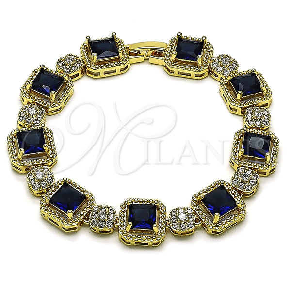 Pulsera Tennis 03.283.0513.1.07 Oro Laminado, Diseño de Cluster, con Zafiro Azul and Blanca Zirconia Cubica, Pulido, Tono Dorado (12 MM Thickness, 8 Inches Length)