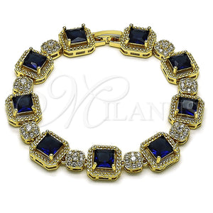 Pulsera Tennis 03.283.0513.1.07 Oro Laminado, Diseño de Cluster, con Zafiro Azul and Blanca Zirconia Cubica, Pulido, Tono Dorado (12 MM Thickness, 8 Inches Length)