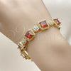 Pulsera Tennis 03.283.0513.2.07 Oro Laminado, Diseño de Cluster, con Granate and Blanca Zirconia Cubica, Pulido, Tono Dorado (12 MM Thickness, 8 Inches Length)