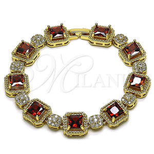 Pulsera Tennis 03.283.0513.2.07 Oro Laminado, Diseño de Cluster, con Zirconia Cubica Granate y Blanca, Pulido, Tono Dorado (Grosor 12 MM, 8 Pulgadas de Largo)