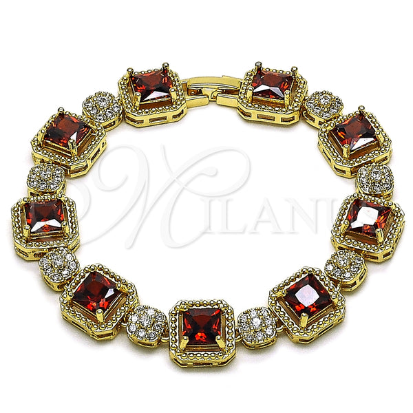 Pulsera Tennis 03.283.0513.2.07 Oro Laminado, Diseño de Cluster, con Granate and Blanca Zirconia Cubica, Pulido, Tono Dorado (12 MM Thickness, 8 Inches Length)