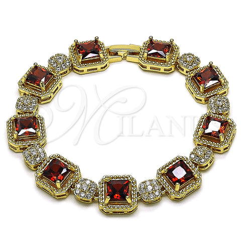 Pulsera Tennis 03.283.0513.2.07 Oro Laminado, Diseño de Cluster, con Granate and Blanca Zirconia Cubica, Pulido, Tono Dorado (12 MM Thickness, 8 Inches Length)