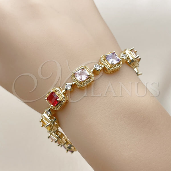 Pulsera Tennis 03.283.0514.07 Oro Laminado, Diseño de Cluster, con Multicolor and Blanca Zirconia Cubica, Mate, Tono Dorado (Thickness, 8 Inches Length)