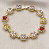 Pulsera Tennis 03.283.0514.07 Oro Laminado, Diseño de Cluster, con Multicolor and Blanca Zirconia Cubica, Mate, Tono Dorado (Thickness, 8 Inches Length)