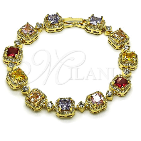 Pulsera Tennis 03.283.0514.1.07 Oro Laminado, Diseño de Cluster, con Zirconia Cubica Negro y Blanca, Mate, Dorado