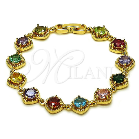 Pulsera Tennis 03.283.0515.07 Oro Laminado, con Zirconia Cubica Multicolor, Pulido, Dorado