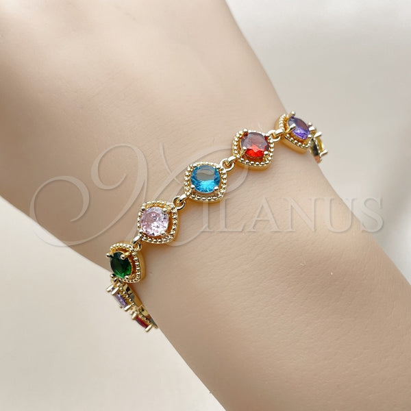 Pulsera Tennis 03.283.0515.07 Oro Laminado, con Multicolor Zirconia Cubica, Pulido, Tono Dorado (10 MM Thickness, 7 Inches Length)