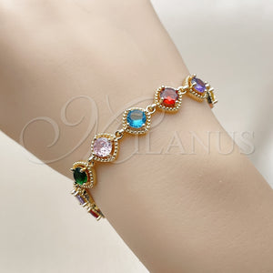 Pulsera Tennis 03.283.0515.07 Oro Laminado, con Multicolor Zirconia Cubica, Pulido, Tono Dorado (10 MM Thickness, 7 Inches Length)
