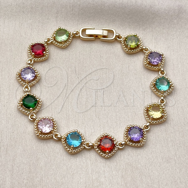 Pulsera Tennis 03.283.0515.07 Oro Laminado, con Multicolor Zirconia Cubica, Pulido, Tono Dorado (10 MM Thickness, 7 Inches Length)