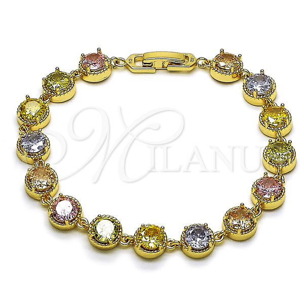 Pulsera Tennis 03.283.0516.07 Oro Laminado, con Multicolor Zirconia Cubica, Pulido, Tono Dorado (08 MM Thickness, 8 Inches Length)