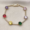 Pulsera Tennis 03.283.0518.07 Oro Laminado, con Multicolor and Blanca Zirconia Cubica, Pulido, Tono Dorado (Thickness, 7 Inches Length)