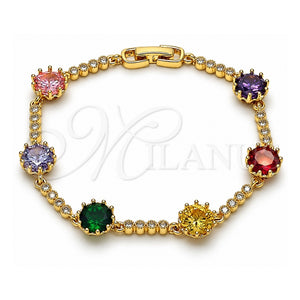 Pulsera Tennis 03.283.0518.07 Oro Laminado, con Zirconia Cubica Multicolor y Blanca, Pulido, Tono Dorado (Grosor 09.2 MM, 7 Pulgadas de Largo)