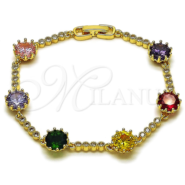 Pulsera Tennis 03.283.0518.07 Oro Laminado, con Multicolor and Blanca Zirconia Cubica, Pulido, Tono Dorado (Thickness, 7 Inches Length)