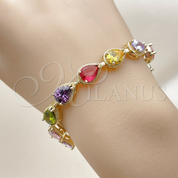 Pulsera Tennis 03.283.0519.07 Oro Laminado, Diseño de Gota, con Multicolor Zirconia Cubica, Diamantado, Tono Dorado (09 MM Thickness, 7 Inches Length)