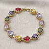 Pulsera Tennis 03.283.0519.07 Oro Laminado, Diseño de Gota, con Multicolor Zirconia Cubica, Diamantado, Tono Dorado (09 MM Thickness, 7 Inches Length)