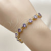 Pulsera Tennis 03.283.0520.07 Oro Laminado, Diseño de Corazón, con Zirconia Cubica Amatista, Pulido, Tono Dorado (Grosor 07.7 MM, 8 Pulgadas de Largo)