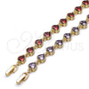 Pulsera Tennis 03.283.0520.07 Oro Laminado, Diseño de Corazón, con Zirconia Cubica Amatista, Pulido, Tono Dorado (Grosor 07.7 MM, 8 Pulgadas de Largo)