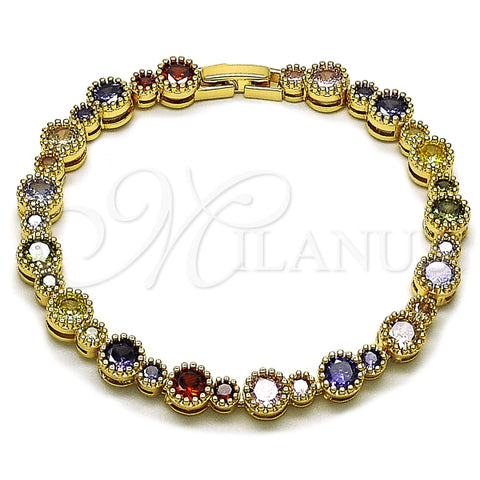 Pulsera Tennis 03.283.0522.07 Oro Laminado, con Zirconia Cubica Multicolor, Pulido, Dorado