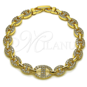 Pulsera Tennis 03.283.0523.07 Oro Laminado, Diseño de Puff Mariner y Mariner, con Zirconia Cubica Blanca, Pulido, Tono Dorado (Grosor 10 MM, 7 Pulgadas de Largo)