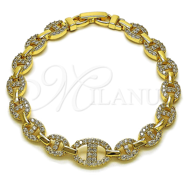 Pulsera Tennis 03.283.0523.07 Oro Laminado, Diseño de Puff Mariner y Mariner, con Zirconia Cubica Blanca, Pulido, Tono Dorado (Grosor 10 MM, 7 Pulgadas de Largo)