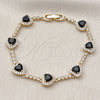 Pulsera Tennis 03.283.0524.1.07 Oro Laminado, Diseño de Corazón y Cluster, con Zirconia Cubica Negro y Blanca, Pulido, Tono Dorado (Grosor 09.7 MM, 8 Pulgadas de Largo)