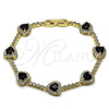 Pulsera Tennis 03.283.0524.1.07 Oro Laminado, Diseño de Corazón y Cluster, con Zirconia Cubica Negro y Blanca, Pulido, Tono Dorado (Grosor 09.7 MM, 8 Pulgadas de Largo)