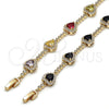 Pulsera Tennis 03.283.0524.1.07 Oro Laminado, Diseño de Corazón y Cluster, con Zirconia Cubica Negro y Blanca, Pulido, Tono Dorado (Grosor 09.7 MM, 8 Pulgadas de Largo)