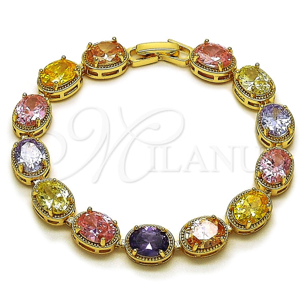 Pulsera Tennis 03.283.0525.07 Oro Laminado, con Zirconia Cubica Multicolor, Pulido, Dorado