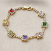Pulsera Tennis 03.283.0526.07 Oro Laminado, Diseño de Cluster, con Multicolor and Blanca Zirconia Cubica, Pulido, Tono Dorado (Thickness, 8 Inches Length)