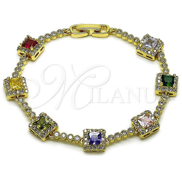 Pulsera Tennis 03.283.0526.07 Oro Laminado, Diseño de Cluster, con Multicolor and Blanca Zirconia Cubica, Pulido, Tono Dorado (Thickness, 8 Inches Length)
