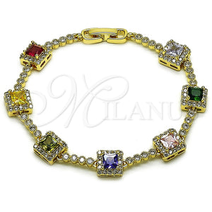 Pulsera Tennis 03.283.0526.07 Oro Laminado, Diseño de Cluster, con Multicolor and Blanca Zirconia Cubica, Pulido, Tono Dorado (Thickness, 8 Inches Length)