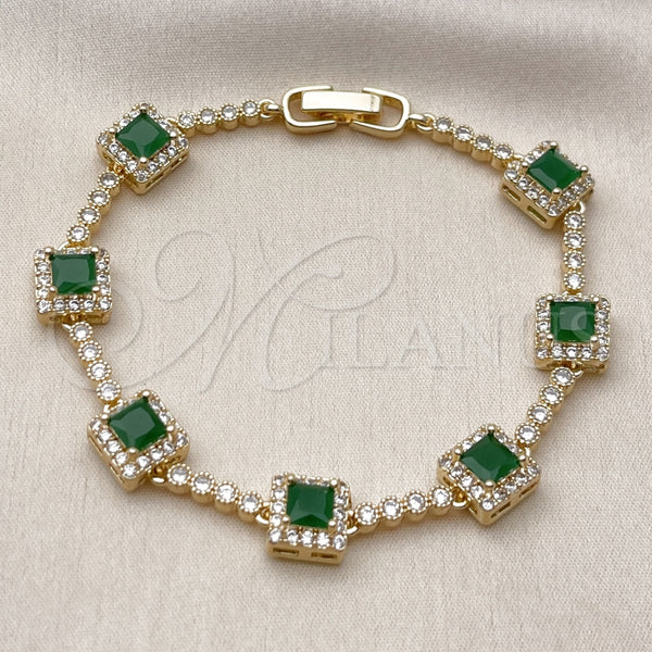 Pulsera Tennis 03.283.0526.1.07 Oro Laminado, Diseño de Cluster, con Verde and Blanca Zirconia Cubica, Pulido, Tono Dorado (Thickness, 8 Inches Length)