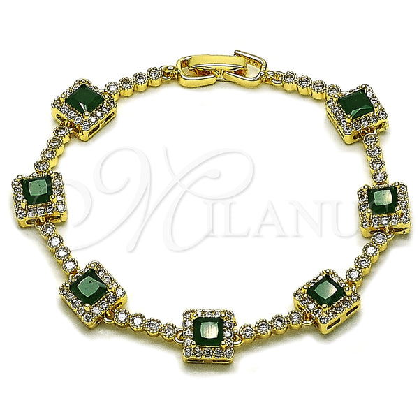 Pulsera Tennis 03.283.0526.1.07 Oro Laminado, Diseño de Cluster, con Verde and Blanca Zirconia Cubica, Pulido, Tono Dorado (Thickness, 8 Inches Length)