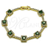 Pulsera Tennis 03.283.0526.1.07 Oro Laminado, Diseño de Cluster, con Verde and Blanca Zirconia Cubica, Pulido, Tono Dorado (Thickness, 8 Inches Length)