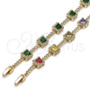 Pulsera Tennis 03.283.0526.1.07 Oro Laminado, Diseño de Cluster, con Verde and Blanca Zirconia Cubica, Pulido, Tono Dorado (Thickness, 8 Inches Length)