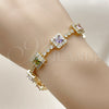Pulsera Tennis 03.283.0527.07 Oro Laminado, Diseño de Cluster, con Multicolor and Blanca Zirconia Cubica, Pulido, Tono Dorado (Thickness, 7 Inches Length)