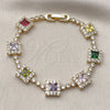 Pulsera Tennis 03.283.0527.07 Oro Laminado, Diseño de Cluster, con Multicolor and Blanca Zirconia Cubica, Pulido, Tono Dorado (Thickness, 7 Inches Length)
