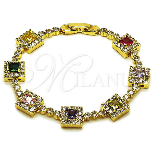 Pulsera Tennis 03.283.0527.07 Oro Laminado, Diseño de Cluster, con Multicolor and Blanca Zirconia Cubica, Pulido, Tono Dorado (Thickness, 7 Inches Length)