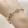 Pulsera Tennis 03.283.0528.07 Oro Laminado, Diseño de Cluster, con Multicolor and Blanca Zirconia Cubica, Pulido, Tono Dorado (09 MM Thickness, 8 Inches Length)