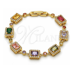 Pulsera Tennis 03.283.0528.07 Oro Laminado, Diseño de Cluster, con Zirconia Cubica Multicolor y Blanca, Pulido, Tono Dorado (Grosor 09 MM, 8 Pulgadas de Largo)