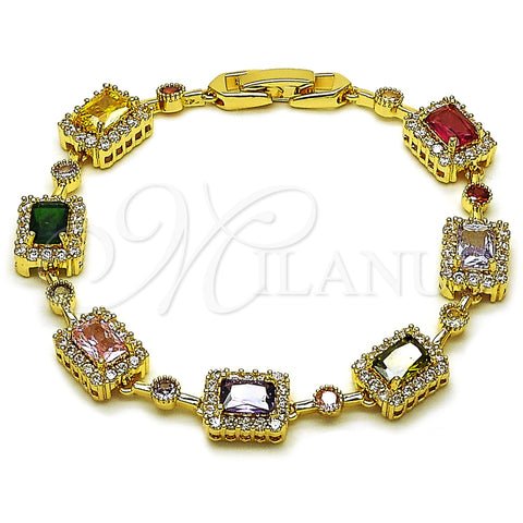Pulsera Tennis 03.283.0528.07 Oro Laminado, Diseño de Cluster, con Multicolor and Blanca Zirconia Cubica, Pulido, Tono Dorado (09 MM Thickness, 8 Inches Length)