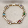 Pulsera Tennis 03.283.0529.07 Oro Laminado, Diseño de Cluster, con Multicolor and Blanca Zirconia Cubica, Pulido, Tono Dorado (Thickness, 7 Inches Length)