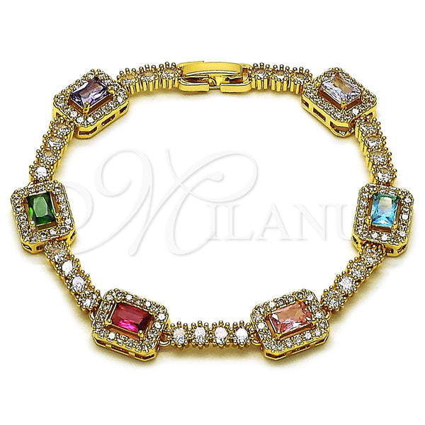 Pulsera Tennis 03.283.0529.07 Oro Laminado, Diseño de Cluster, con Multicolor and Blanca Zirconia Cubica, Pulido, Tono Dorado (Thickness, 7 Inches Length)