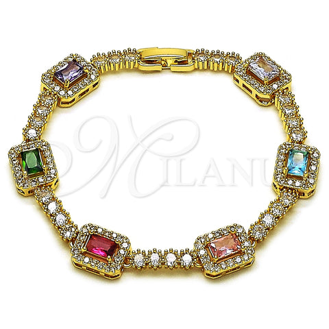 Pulsera Tennis 03.283.0529.07 Oro Laminado, Diseño de Cluster, con Multicolor and Blanca Zirconia Cubica, Pulido, Tono Dorado (Thickness, 7 Inches Length)