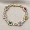 Pulsera Tennis 03.283.0530.07 Oro Laminado, Diseño de Baguette y Cluster, con Multicolor and Blanca Zirconia Cubica, Pulido, Tono Dorado (Thickness, 7 Inches Length)