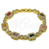 Pulsera Tennis 03.283.0530.07 Oro Laminado, Diseño de Baguette y Cluster, con Multicolor and Blanca Zirconia Cubica, Pulido, Tono Dorado (Thickness, 7 Inches Length)