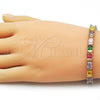 Pulsera Tennis 03.283.0531.1.07 Oro Laminado, Diseño de Baguette, con Multicolor Zirconia Cubica, Pulido, Tono Dorado (Thickness, 7 Inches Length)