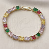 Pulsera Tennis 03.283.0531.1.07 Oro Laminado, Diseño de Baguette, con Multicolor Zirconia Cubica, Pulido, Tono Dorado (Thickness, 7 Inches Length)
