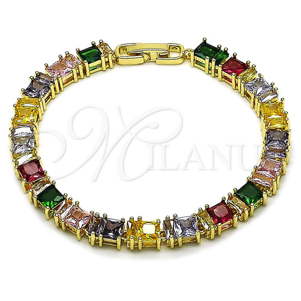 Pulsera Tennis 03.283.0531.1.07 Oro Laminado, Diseño de Baguette, con Multicolor Zirconia Cubica, Pulido, Tono Dorado (Thickness, 7 Inches Length)